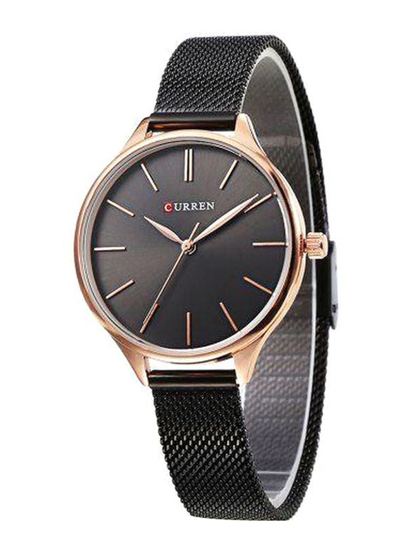 Curren Analog Watch for Women with Alloy Band, Water Resistant, 9024, Black
