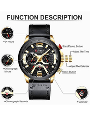 Curren Fashion Analog Quartz Watch for Men with Leather Band, Water Resistant and Chronograph, Black