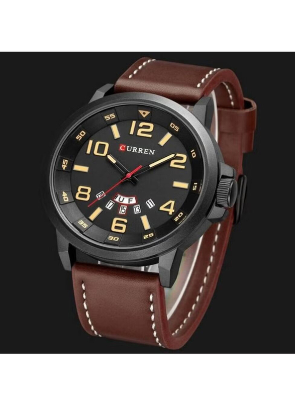 Curren Stylish Analog Watch for Men with Leather Band & Date Display, Water Resistant, 8240, Brown-Black