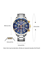 Curren Analog Watch for Men with Stainless Steel Band, Water Resistant, J32SBL, Silver-Blue