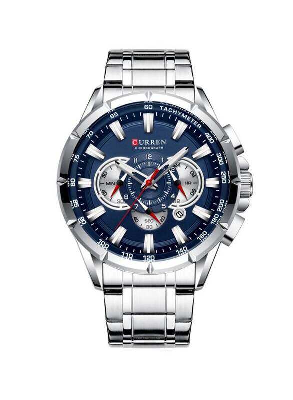 

Curren Analog Wrist Watch for Men with Stainless Steel Band, Water Resistant and Chronograph, 8363, Silver-Black