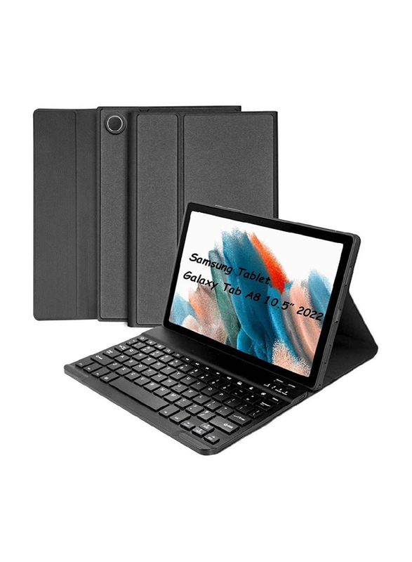 Protective Leather Smart Wireless BT Detachable Folio Stand Tablet Keyboard Case for Samsung Galaxy Tab A8 10.5 inch, Black