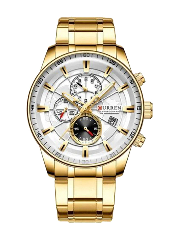 Curren Analog Watch for Men, Water Resistant and Chronograph, 8362, Gold/White