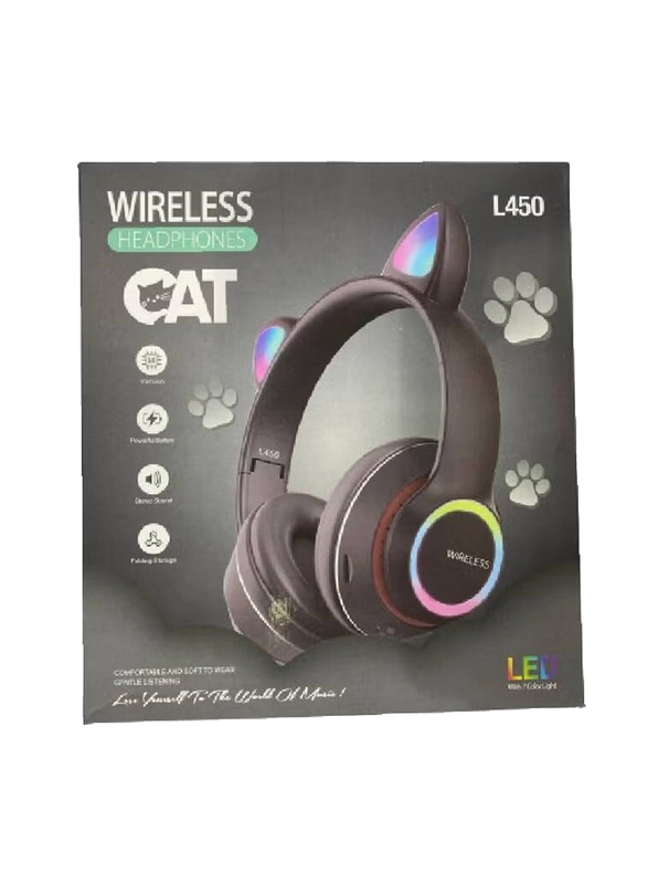 Cat 7 color of RJB Light Wireless/Bluetooth On-Ear Headphones with Mic, Black