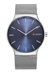 Curren Analog Watch for Men with Stainless Steel Band, Water Resistant, 8256, Silver-Blue