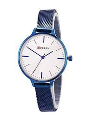 Curren Analog Watch for Women with Stainless Steel Band, Water Resistant, 9022, Blue-White