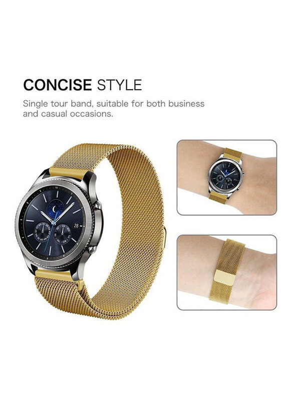 Classic Milanese Loop Adjustable Stainless Steel Replacement Strap Band for Samsung Gear S3 Frontier 22mm, Gold