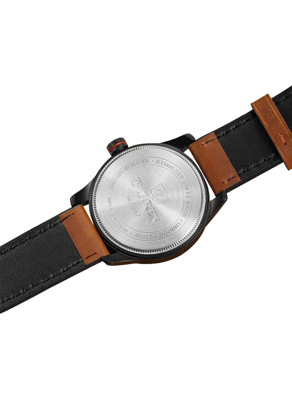 Curren Analog Wrist Watch for Men with Leather Band, Water Resistant, 8247, Black/Grey-Brown