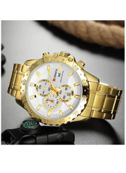 Curren Analog Watch for Men, Water Resistant and Chronograph, 8334, Gold/White