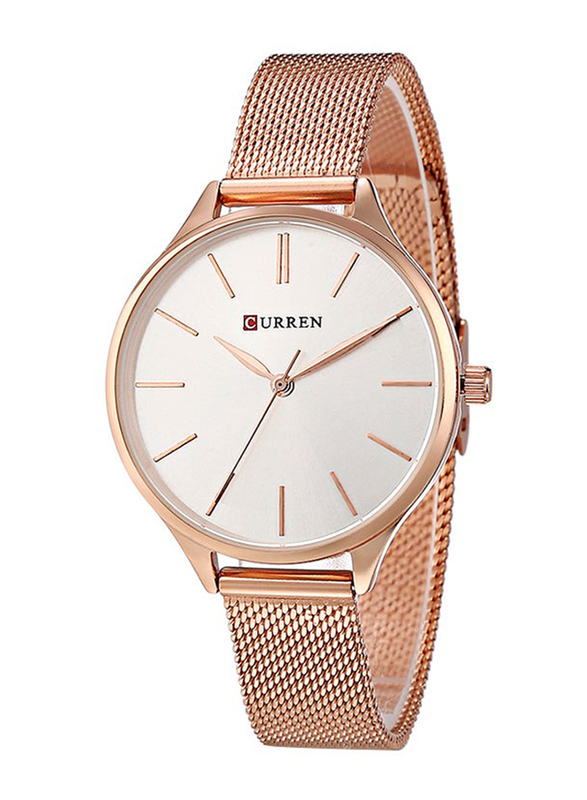 Curren Analog Watch for Women with Stainless Steel Band, Water Resistant, 2578036, Rose Gold-White