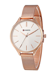 Curren Analog Watch for Women with Stainless Steel Band, Water Resistant, 2578036, Rose Gold-White