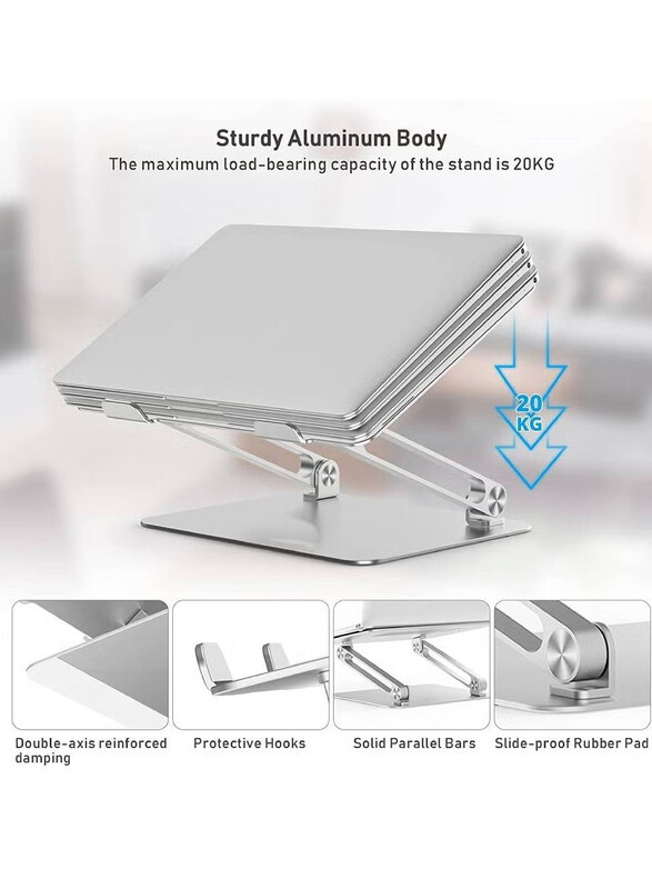 Nillkin Adjustable Laptop Riser Stand with Slide-Proof Silicone and Protective Hooks Notebook Stand for Laptop up to 17 Inches, Silver