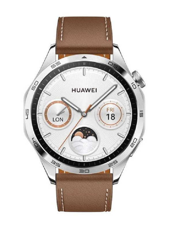 ICS Replacement Genuine Leather Adjustable Wrist Strap for Huawei Watch GT 4 46mm, Brown