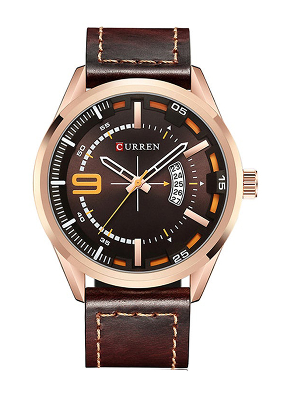 Curren Analog Watch for Men with Leather Band, Water Resistant, 8295, Brown