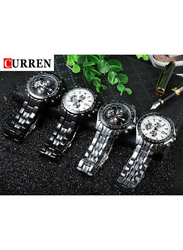 Curren Analog Watch for Men with Stainless Steel Band, Chronograph, watch013, Silver-Black