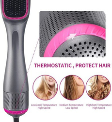 3-In-1 Hair Dryer Styler Straightening Negative Ion Ceramic Blow Dryer Brush, Grey/Pink