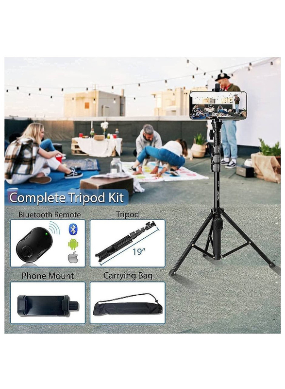 All-in-One Professional Heavy Duty Aluminium Selfie Stick & Tripod Portable with Bluetooth Remote, Black