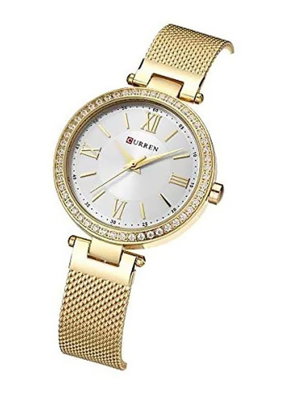 Curren Analog Watch for Girls with Stainless Steel Band, C9011L-2, Gold
