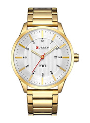 Curren Analog Watch for Men with Stainless Steel Band, Water Resistant, 8316, White-Gold