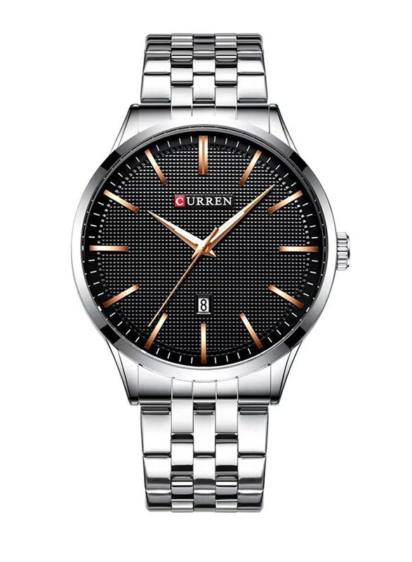 

Curren Analog Watch for Men with Metal Band with Date Display, J4265S-B-KM, Silver-Black