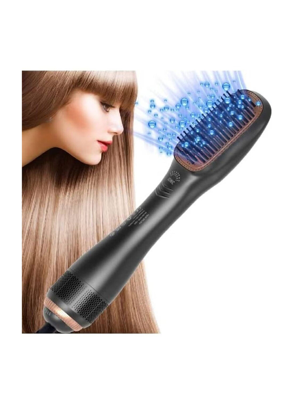 Rabos 3 In 1 Professional Hair Brush Negative Ion Blow Dryer Straightening Brush Hot Air Styling Comb, Black