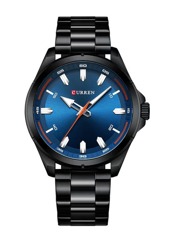 Curren Analog Watch for Men with Alloy Band, J3659BBL-KM, Black-Blue
