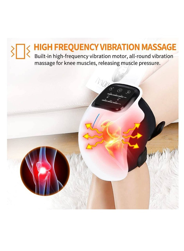 Arabest Rechargeable LED Display Pain Relief Infrared Heated Vibration Physiotherapy Knee Massager, White/Black