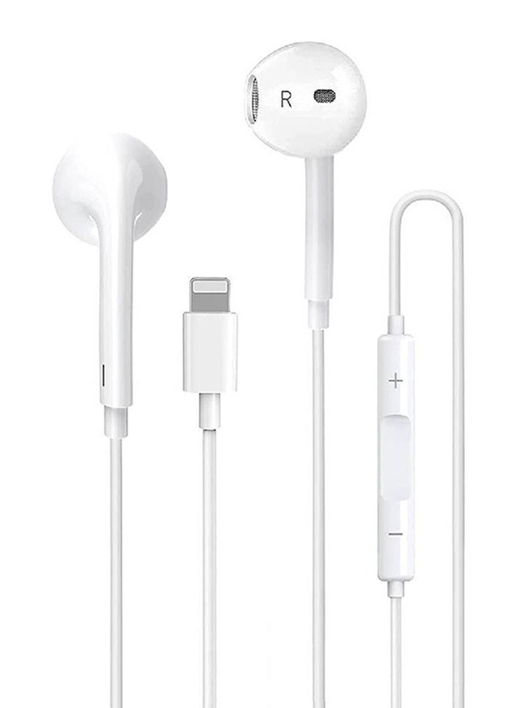 Lightning Cable Wired In-Ear Stereo Earphone with Microphone & Volume Control for iPhone, White