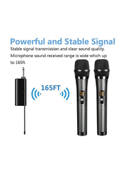 XiuWoo 2-Piece Wireless UHF Dual Portable Handheld Dynamic Karaoke Mic with Rechargeable Receiver Cordless System, Black