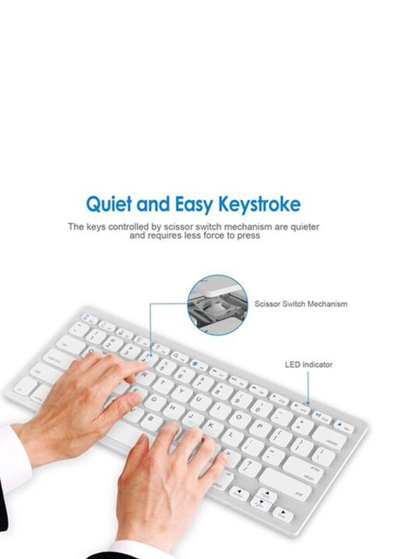 Ntech Ultra Thin Wireless Bluetooth English Keyboard for Bluetooth Enabled Devices, White