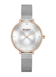 Curren Analog Quartz Watch for Women with Stainless Steel Band, Water Resistant, 9029, Silver