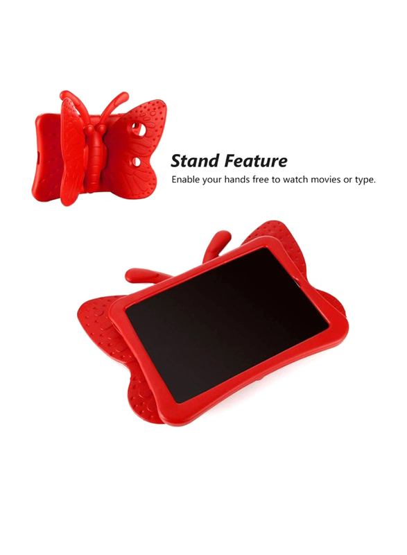 iPad (9th/8th/7th Generation) 10.2"/10.5" Kids EVA Foam Shockproof Kickstand Butterfly Lightweight Tablet Back Case Cover, Red