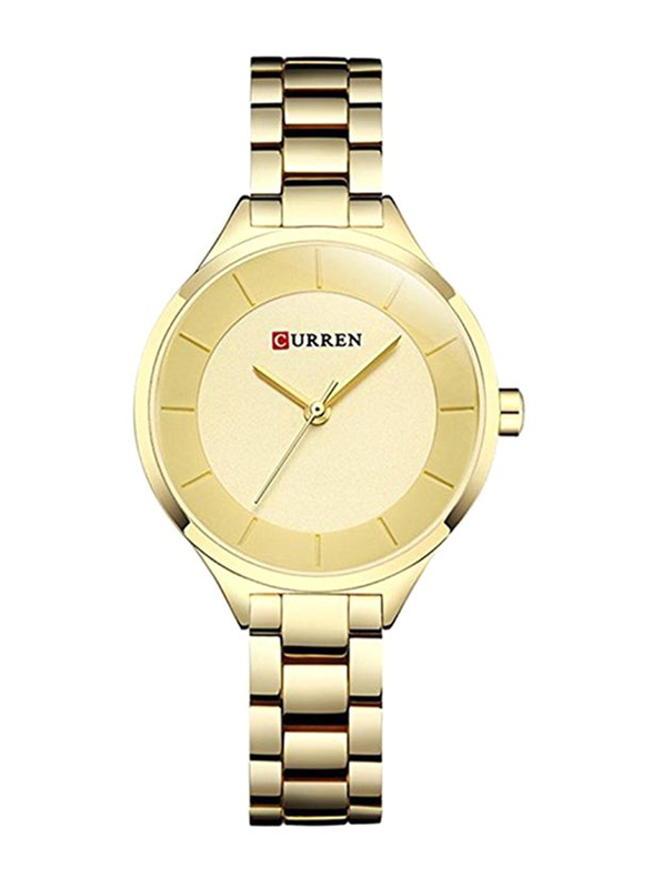 Curren Analog Watch for Women with Stainless Steel Band, Water Resistant, WT-CU-9015-GO#D2, Silver-Black