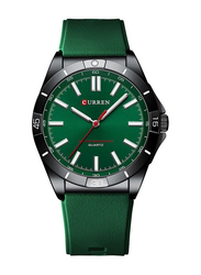 Curren 2023 Quartz Analog Watch for Men with Silicone Band, Water Resistant, Green