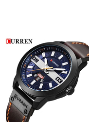 Curren Analog Watch for Men with Leather Band, Water Resistant, 8286, Brown-Blue