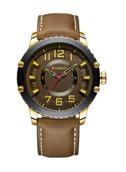 Curren Analog Unisex Watch with Leather Band, J3991G-KM, Brown-Dark Brown