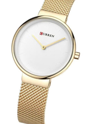 Curren Analog Watch for Women with Stainless Steel Band, Water Resistant, C9016L-2, Gold-White