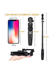 Extendable Selfie Stick Phone Tripod with Wireless Remote Shutter, Black