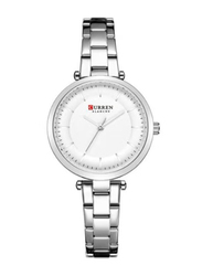 Curren Analog Watch for Women with Stainless Steel Band, Water Resistance, J4170W-KM, Silver-White