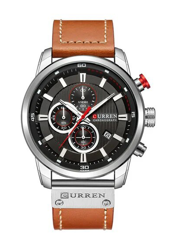 Curren Analog Watch for Men with Leather Band, Brown-Black