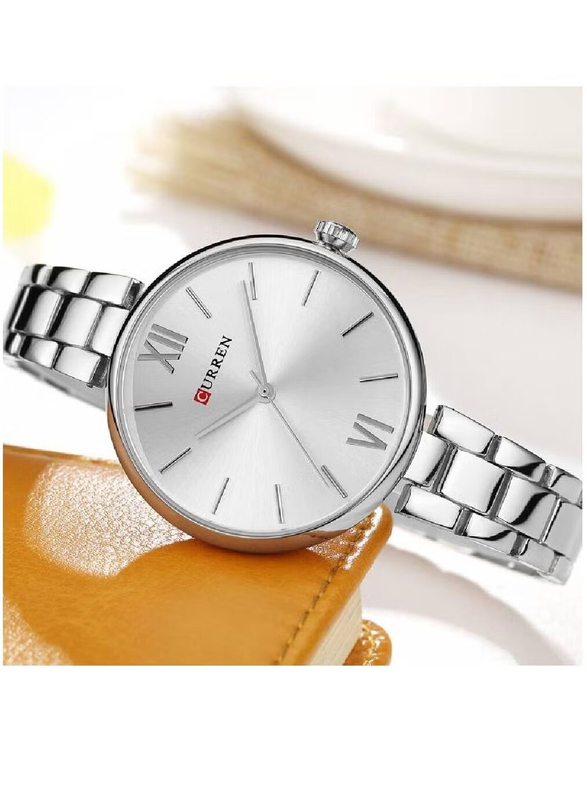 Curren Analog Watch for Women with Stainless Steel Band, Water Resistant, 9017, Silver