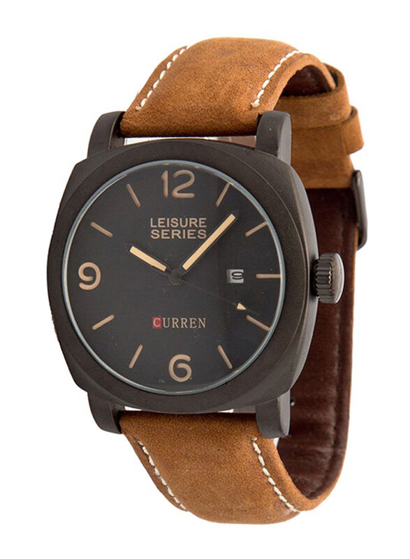 

Curren Analog Quartz Watch for Men with Leather Band, Water Resistant, 2724296804699, Brown-Black