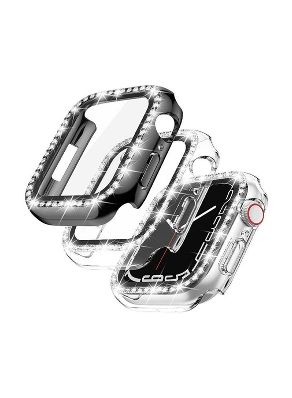 2-Pack Diamond Watch Cover Guard with Shockproof Frame for Apple Watch 41mm, Clear/Black