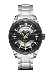 Curren Analog Watch for Men with Stainless Steel Band, Water Resistant, J3635S, Silver-Black