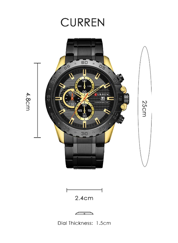 Curren Stylish Analog Watch for Men with Stainless Steel Band, Chronograph, Black-Rose Gold