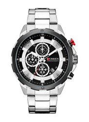 Curren Analog Watch for Men with Stainless Steel Band, Water Resistant and Chronograph, J4172WW-KM, Silver/Black