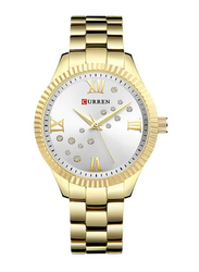 Curren Analog Watch for Women with Stainless Steel Band, Water Resistant, WT-CU-9009-GO1, Gold-Silver