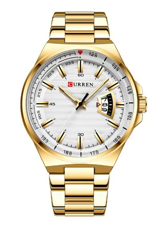 Curren Analog Casual Waterproof Quartz Wrist Watch for Men with Stainless Steel Band, Water Resistant, J4363G-KM, Gold-Silver