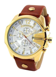 Curren Analog Quartz Watch for Men with Leather Band, Water Resistant and Chronograph, 8176, Brown-White/Gold