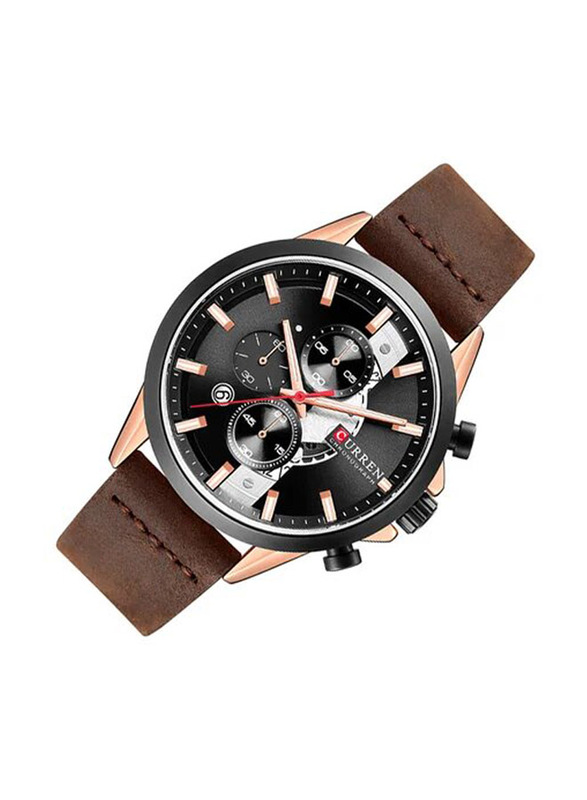 Curren Analog Watch for Men with Leather Band, Water Resistant and Chronograph, 8325, Brown/Black